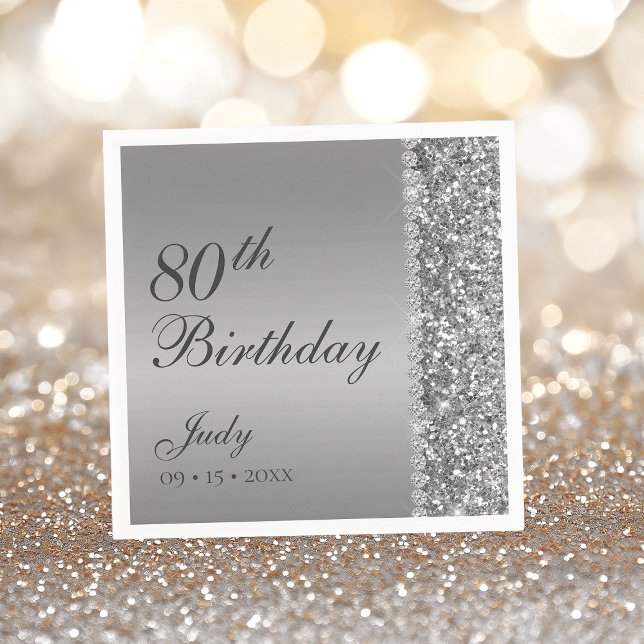 Serviette En Papier Élégant Anniversaire 80 ans Argent (Créateur téléchargé)