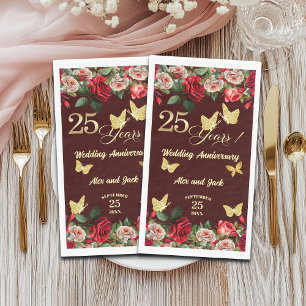 Serviette En Papier Élégant Anniversaire de Mariage de 25 ans Floral O