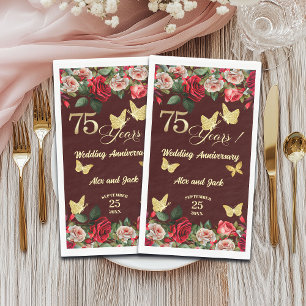 Serviette En Papier Élégant Anniversaire de Mariage de 75 ans Floral O