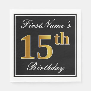 Serviette En Papier Élégant, anniversaire d'or de Faux 15ème + Nom