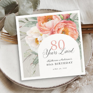 Serviette En Papier Élégant Anniversaire Floral Féminin 80 Ans