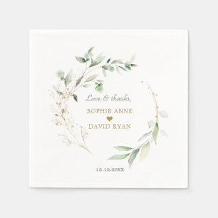 Serviette En Papier Elégant aquarelle Airy Feuilles Mariage or