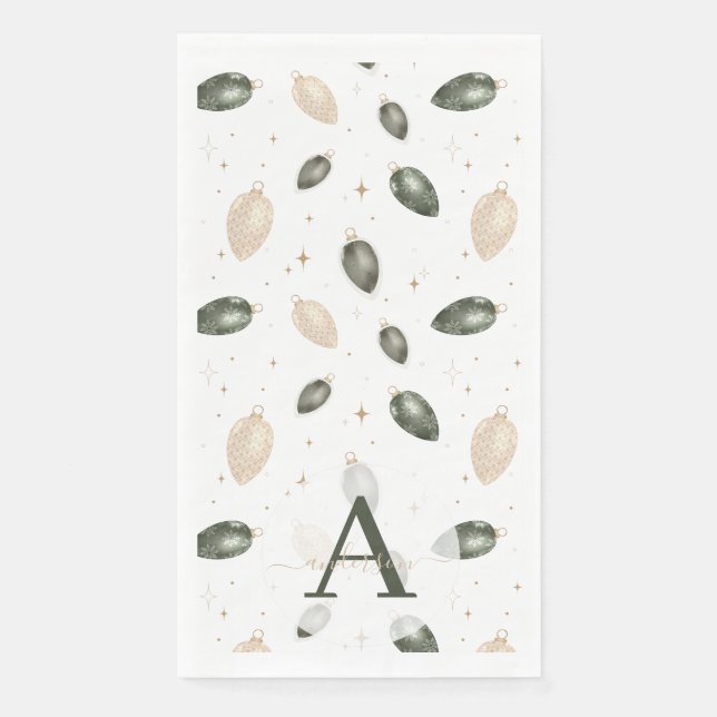 Serviette En Papier Élégant Aquarelle Baubles Monogramme Noël (Devant)