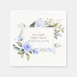 Serviette En Papier Elégant Aquarelle bleu Fleurs Mariage de cadre