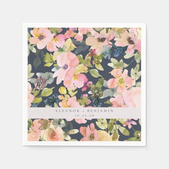 Serviette En Papier Elégant Aquarelle de marine rose Floral Custom Wed (Devant)