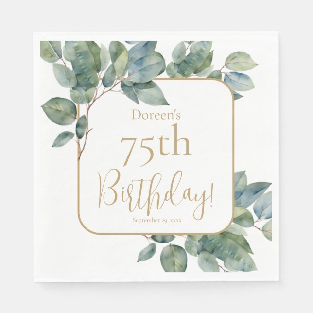 Serviette En Papier Elégant aquarelle eucalyptus anniversaire botaniqu (Devant)