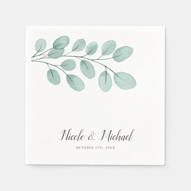Serviette En Papier Elégant Aquarelle Eucalyptus Mariage personnalisé (Devant)
