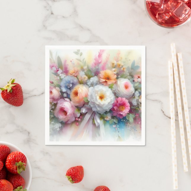 Serviette En Papier Élégant aquarelle fleurs d'art (En situation)