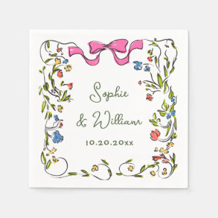 Serviette En Papier Elégant Aquarelle Fleurs sauvages Mariage