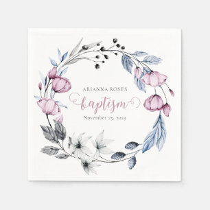 Serviette En Papier Elégant aquarelle Floral Wreath Baptisme