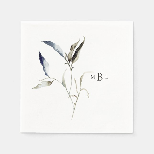 Serviette En Papier Elégant Aquarelle Foliage Monogramme Cocktail (Devant)