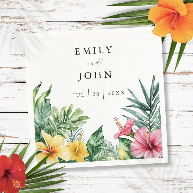 Serviette En Papier Elégant aquarelle Mariage de fleurs tropicales (Elegant Watercolor Tropical Flowers Wedding Napkins)