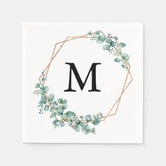 Serviette En Papier Elégant Aquarelle Monogram Gold Green Mariage