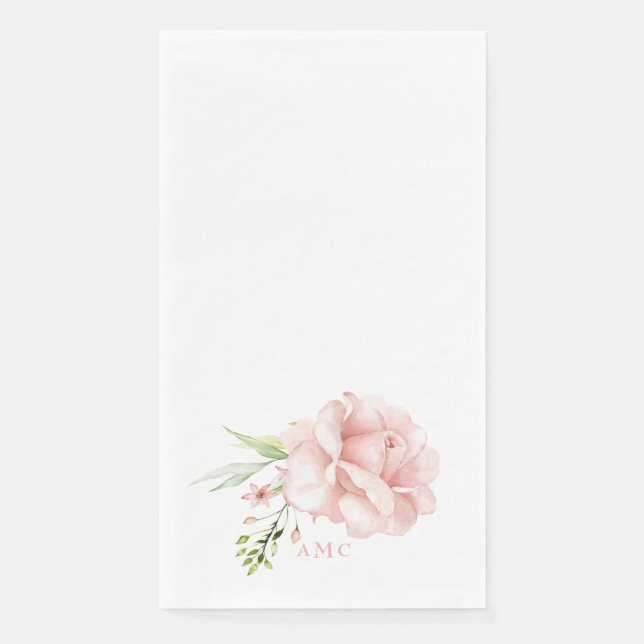 Serviette En Papier Elégant aquarelle Monogramme rose Floral (Devant)