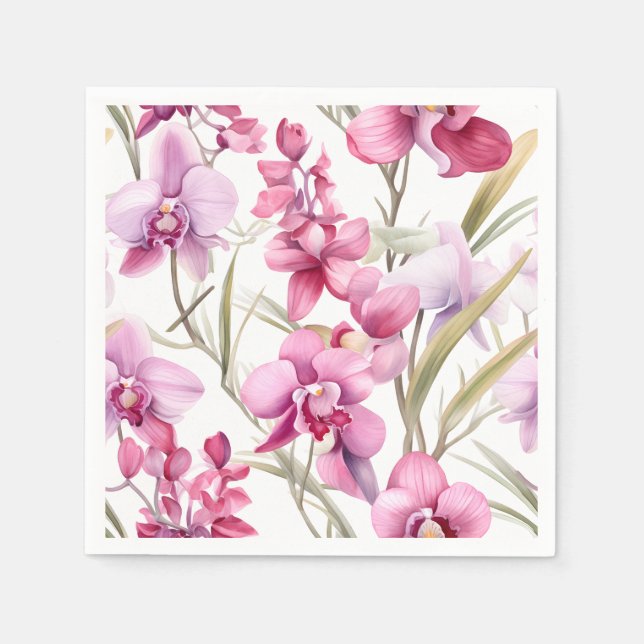 Serviette En Papier Elégant Aquarelle Orchidées (Devant)