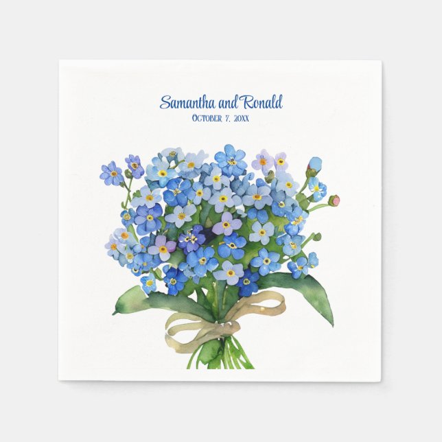 Serviette En Papier Elégant aquarelle Oubliez-moi pas Mariage (Devant)