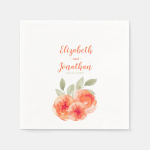Serviette En Papier Elégant Aquarelle Pêche pivoines Floral Mariage