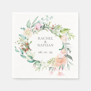 Serviette En Papier Elégant Aquarelle Verdure Floral Mariage