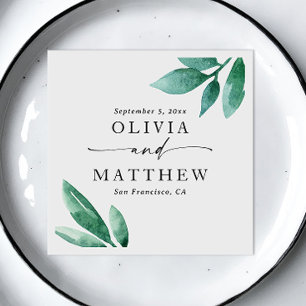 Serviette En Papier Élégant aquarelle verdure jardin écriture mariage