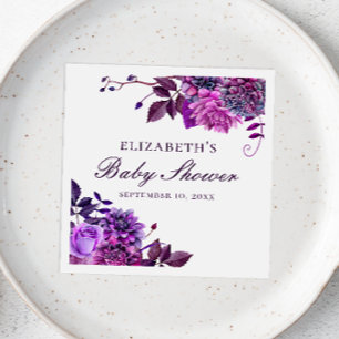 Serviette En Papier Elégant aquarelle violet baby shower floral