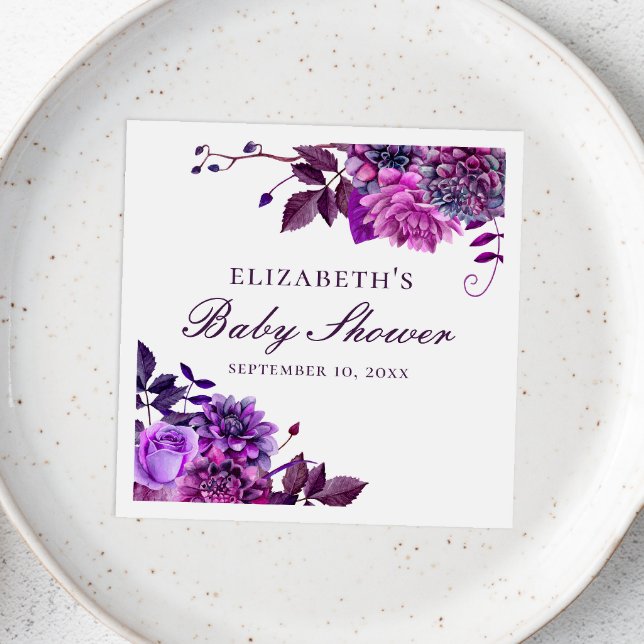 Serviette En Papier Elégant aquarelle violet baby shower floral (Créateur téléchargé)