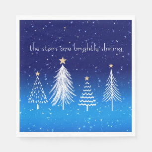Serviette En Papier Elégant arbre de Noël blanc avec étoiles d'or