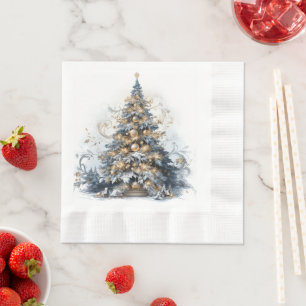 Serviette En Papier Élégant Arbre de Noël Or Ornements Neige