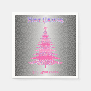 Serviette En Papier Élégant Arbre de Noël rose Arbre d'argent Nom orne