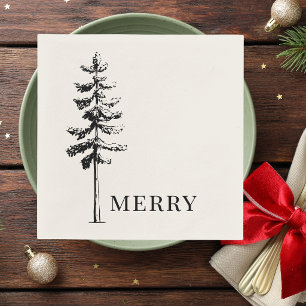 Serviette En Papier Élégant Arbre d'Hiver Moderne Noël Noir & Blanc