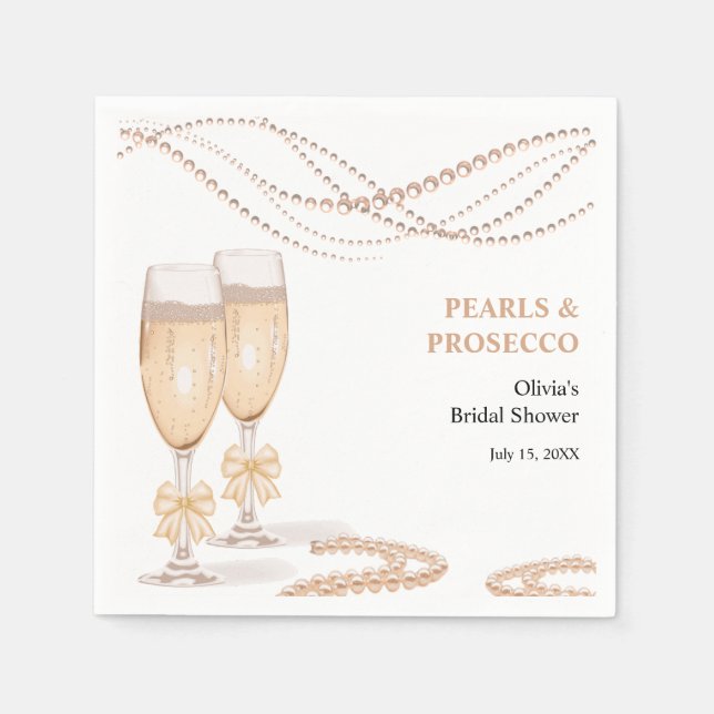 Serviette En Papier Élégant Arc d'Or Perles et Prosecco Enterrement de (Devant)