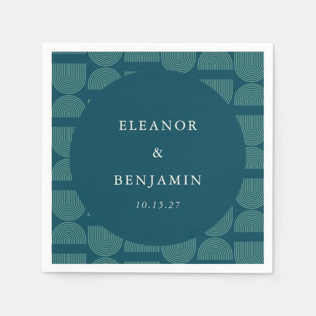 Serviette En Papier Elégant Arc Retro Chic Turquoise Bleu Personnalisé (Devant)