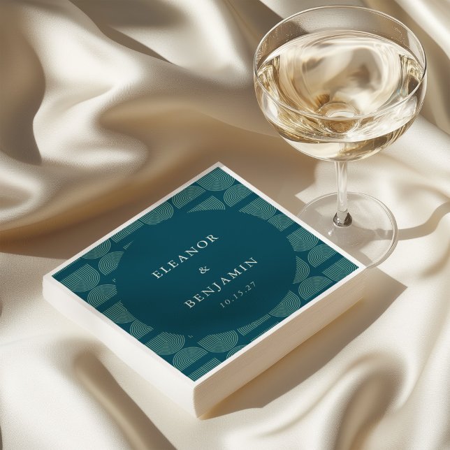 Serviette En Papier Elégant Arc Retro Chic Turquoise Bleu Personnalisé (Créateur téléchargé)