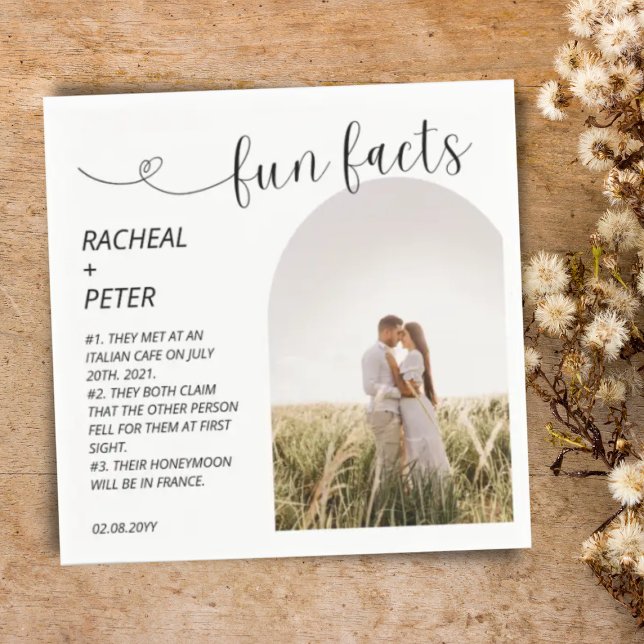 Serviette En Papier Élégant Arc Script photo White Fun Facts Mariage (Créateur téléchargé)