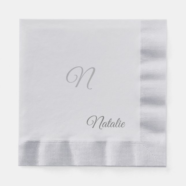 Serviette En Papier Élégant argent couleur solide monogrammed Napkins (Devant)