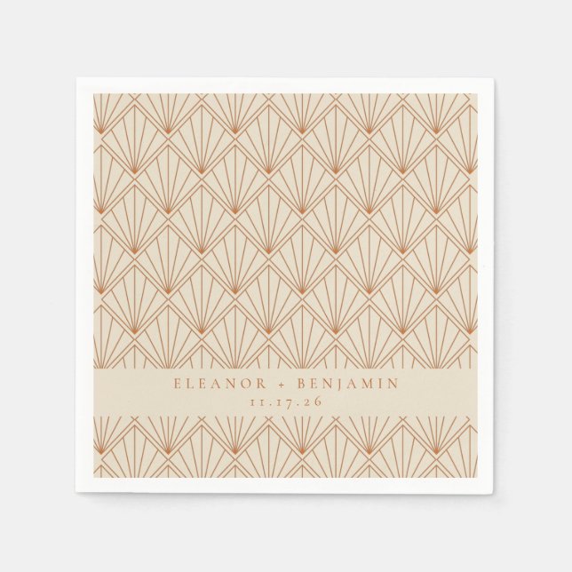 Serviette En Papier Elégant Art Déco Burnt Orange Personnalisé Mariage (Devant)