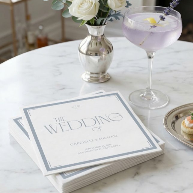 Serviette En Papier Elegant Art Deco Wedding Dusty Blue  (Créateur téléchargé)