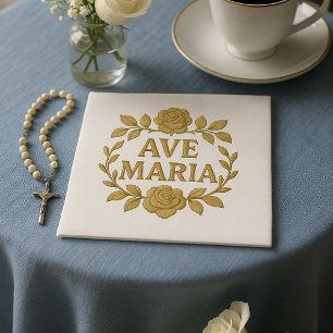 Serviette En Papier Élégant Ave Maria Gold Rose catholique