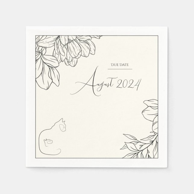 Serviette En Papier Elégant Baby shower Amoureux des chats noir et crè (Devant)