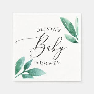 Serviette En Papier Elégant baby shower botanique aquarelle verdure