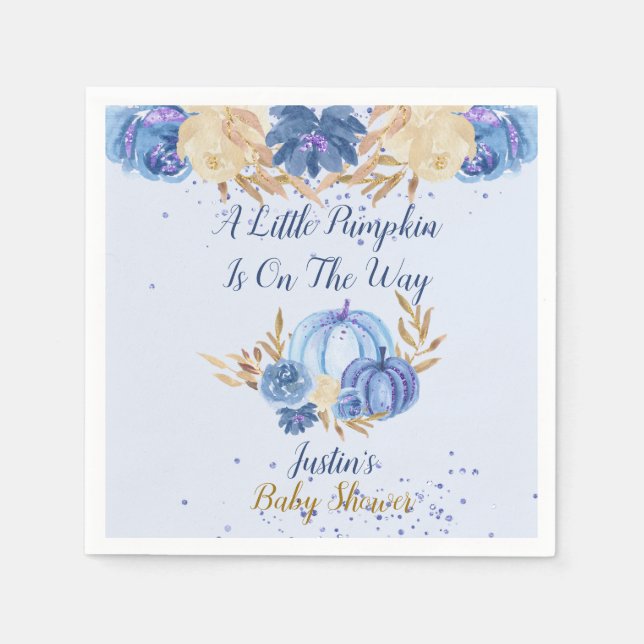Serviette En Papier Elégant Baby shower Citrouille bleu (Devant)