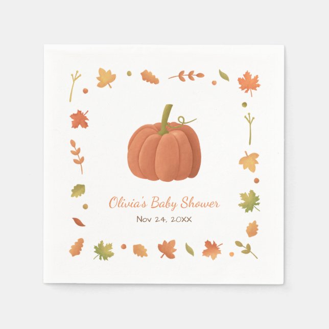Serviette En Papier Élégant Baby shower Citrouille d'automne serviette (Devant)