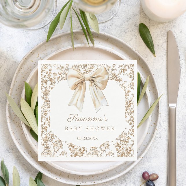 Serviette En Papier Elégant Baby shower Coquette Bow Chinoiserie (Créateur téléchargé)