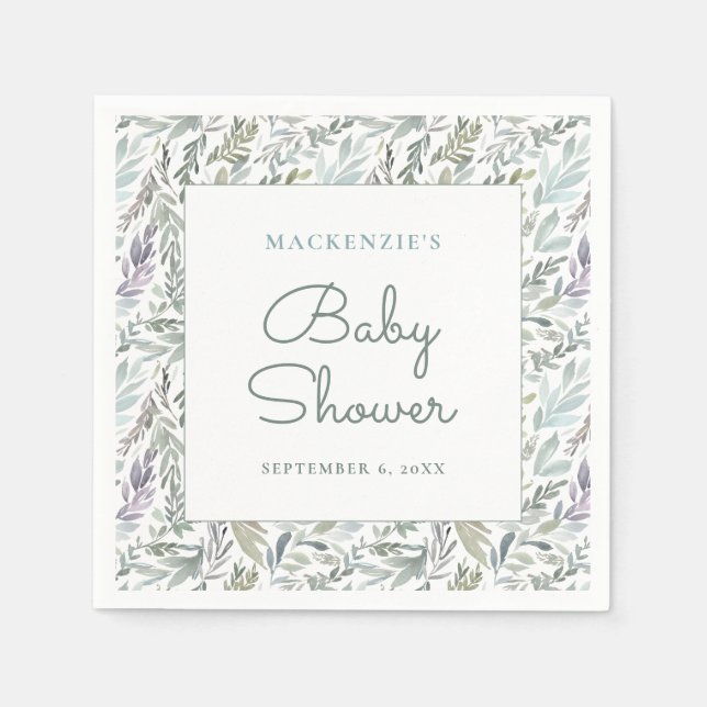 Serviette En Papier Elégant Baby shower d'aquarelle botanique (Devant)