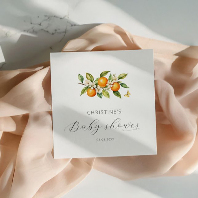 Serviette En Papier Elégant Baby shower d'aquarelle Oranges (Créateur téléchargé)