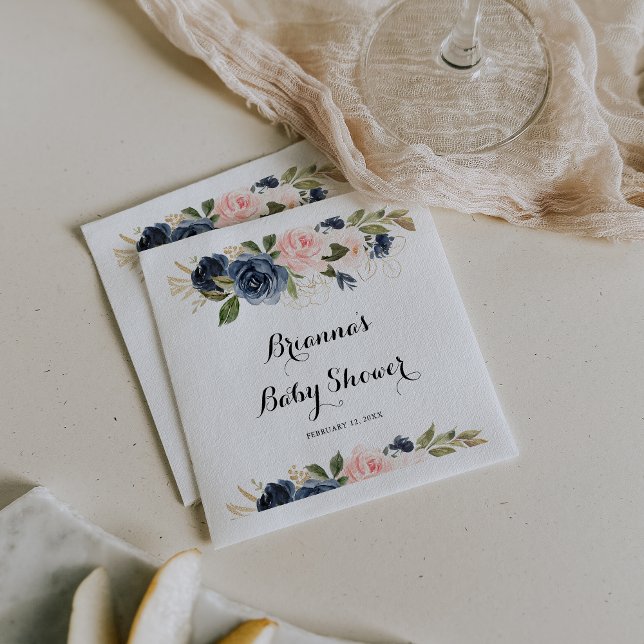 Serviette En Papier Élégant Baby shower de calligraphie florale hivern (Créateur téléchargé)