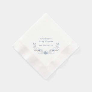 Serviette En Papier Elégant Baby shower de couronne Florale Bleu Hiver