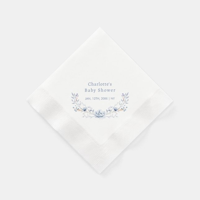 Serviette En Papier Elégant Baby shower de couronne Florale Bleu Hiver (Coin)