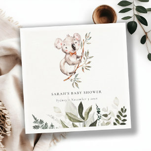 Serviette En Papier Élégant Baby shower de feuillage Koala Sleepy