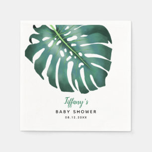 Serviette En Papier Élégant Baby shower de feuilles tropicales verte
