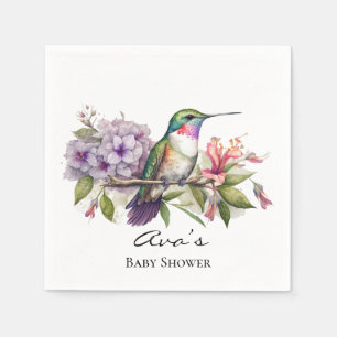 Serviette En Papier Élégant Baby shower de fille florale violet de col
